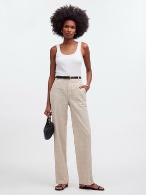 Mid-Rise Madewell Straight Pants in Plaid Linen Blend 2